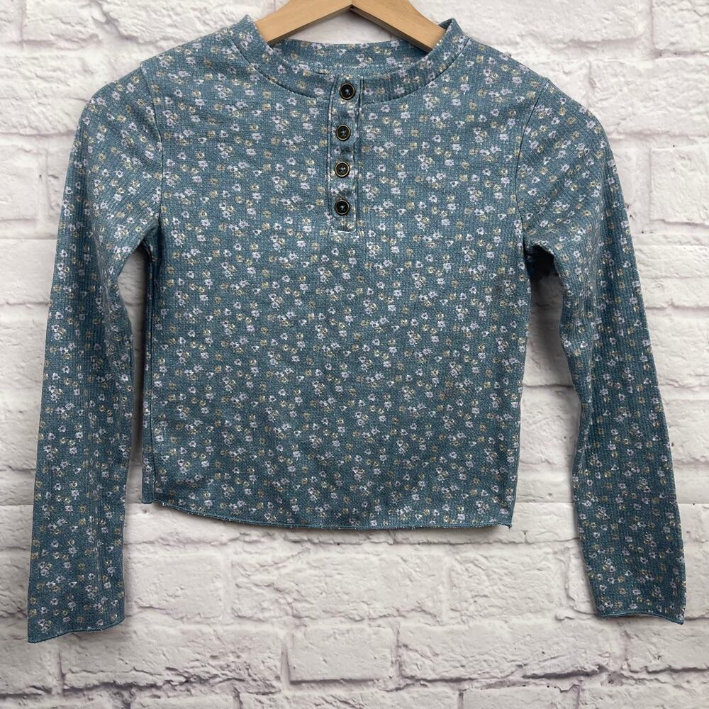 K0-1025 Art Class ribbed long-sleeve floral top size M(7/8)